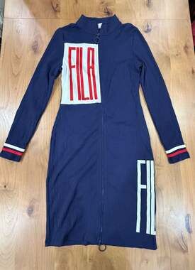 knee length dresses for ladies Fila Corinne Halter Women's Dress Peacoat-White Lw016138-412, Blue
